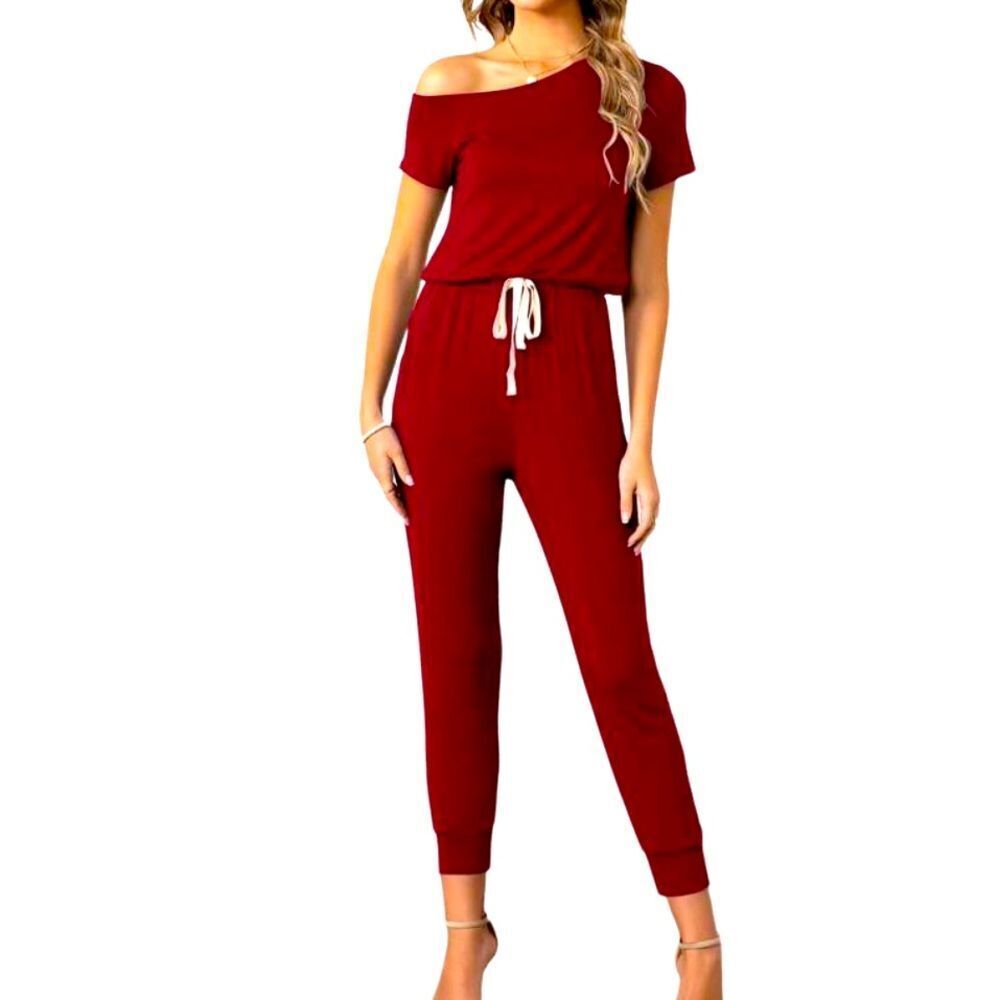 Off The Shoulder Jumpsuit Romper Women’s Size Medium Maroon
